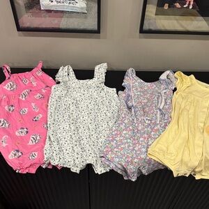 Baby Girls 4-Pack Summer Rompers - Pink, White, Floral, Yellow